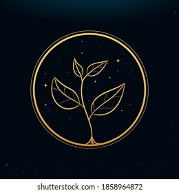 The Golden Plant. golden boho style. Vector Illustration