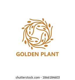 Golden plant logo template design