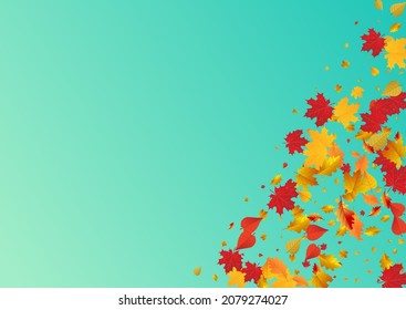 Golden Plant Vector Blue Background. Decor Leaves Card. Ocher Decoration Floral Illustration. Canadian Texture.