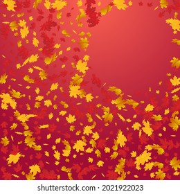 Golden Plant Vector Red Background. Bright Floral Frame. Green November Leaves Texture. Shape Template.