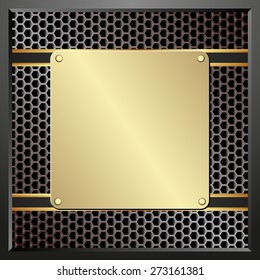 golden plaque on black textured panel