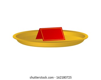 Golden plate with blank paper card - Powered by Shutterstock - Get 15% off with code: PIKWIZARD15