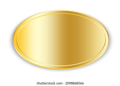 Golden plate icon. Name tag. Oval shape. Realistic design. Gradient effect. Simple art. Vector illustration. Stock image. 