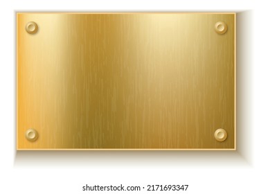 Golden plate. Realistic metallic board with screws