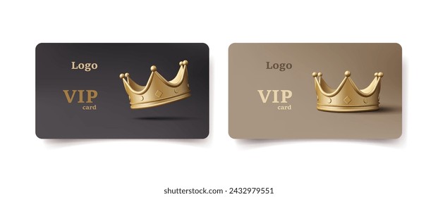 Golden and platinum VIP card template with 3d render modern golden crown