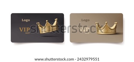 Golden and platinum VIP card template with 3d render modern golden crown