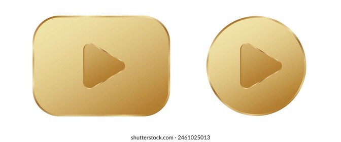 Golden play 3D button. Gold circular round play button.