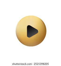Botão 3D Golden play. Botão de reprodução quadrado dourado.