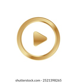 Golden play 3D button. Gold square play button.