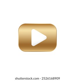 Golden play 3D button. Gold square play button.