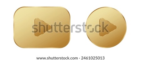 Golden play 3D button. Gold circular round play button.