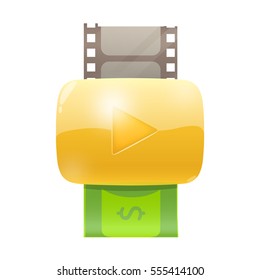 Golden play button. Earning money. Film make money. youtube work