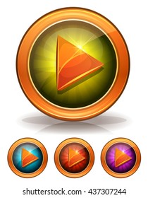 Golden Play Buttons For Game Ui/
Illustration of a set of gold and glossy play icon or button, for video player or game ui