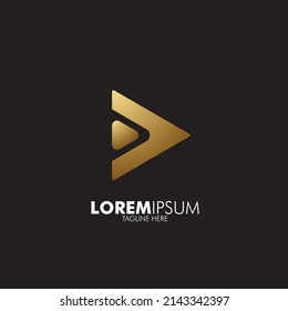 golden play logo icon for music and media player company, vector 