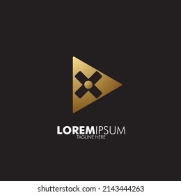 golden play logo icon for music and media player company, vector 