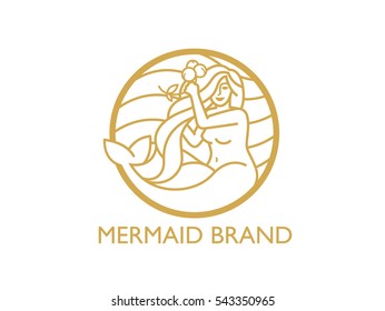 Golden playful mermaid logo and graphic