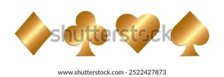 Golden playing card suits. Hearts, Spades, Diamonds and Clubs.	