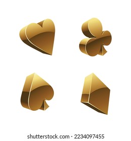 Golden Playing Card Suits and Symbols on a White Background