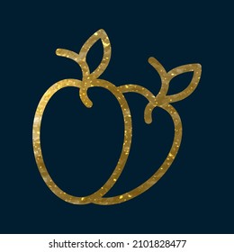 Golden plum icon . Graphic outline drawing. Golden plum on dark background. Outline drawing. Sketch. Used in web design for printing.