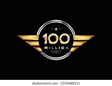 Golden plus silver 100 million with star unit. Vector graphic. Symboll