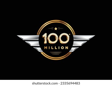 Golden plus silver 100 million with star unit. Vector graphic Symbol Design