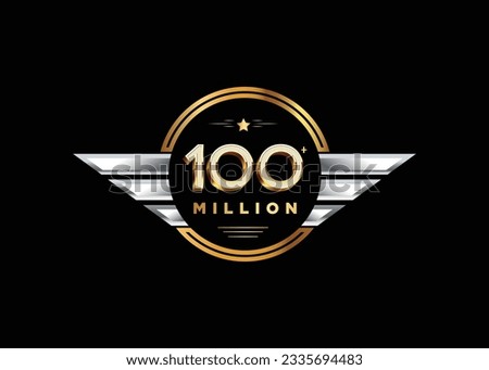 Golden plus silver 100 million with star unit. Vector graphic Symbol Design