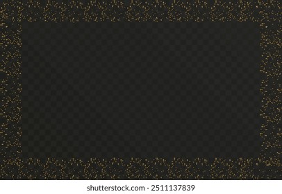 Golden png frame with lights effects. Glow line golden frame with sparks and spotlight light effects. Shining rectangle banner on isolated transparent background. 