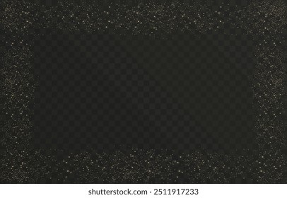 Golden png frame with lights effects. Glow line golden frame with sparks and spotlight light effects. Shining rectangle banner on isolated transparent background. 