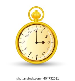Golden Pocket watch. Control the time. Isolated in the white background. Vector Illustration