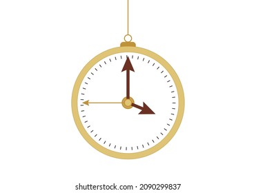 Golden pocket watch on white background.