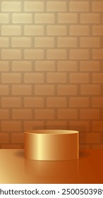 Golden podium 3d scene stand in vector with brick wall background for mockups, demonstration, advertising, marketplaces
