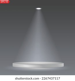 Golden podium chrismas with a spotlight and bokeh on a background, the first place, fame and popularity. Vector illustration.