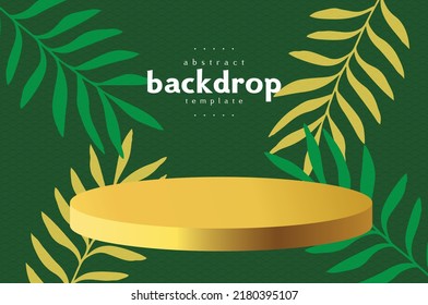 golden podium with fern leaf organic tropical theme background can be use for poster banner website brochure template premium plant-made product presentation package design vector eps.