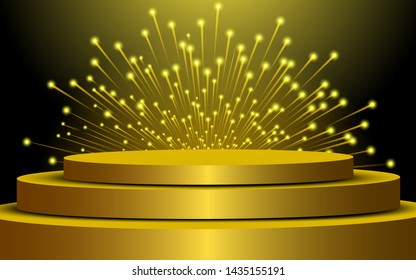 golden podium with firework background on the stage
