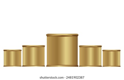 Goldenes Podium mit fünf Preisen. Podest, Nominierung, Titel, Bewertung, Bewertung, Sport.  Vektorillustration. Isoliert auf weißem Hintergrund