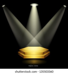 Golden podium in the form of hexagonal floodlighting