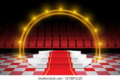 golden podium with gold light in the hall