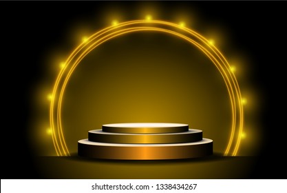 Golden Podium With Gold Light On The Stage