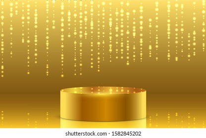 golden podium and golden light in the studio room