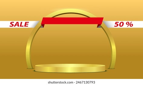 Goldenes Podium und goldenes Licht im Studioraum	