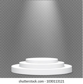Golden podium on a transparent background.the podium of winners.vector illustration.attention.Empty pedestal for award ceremony. Platform illuminated by spotlights.