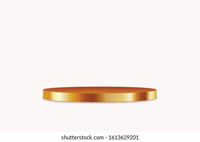 Golden Podium, Realistic Top Hat, Empty Stand, Round, Square Podium Isolated On White Background. 3d Pedestal, Competition Winner Award, Platform, Stage. Vector Illustration, EPS 10.