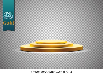 
Golden podium with a searchlight on a transparent background, the first place, fame and popularity. Vector illustration
