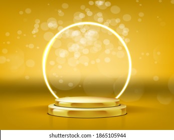 Golden Podium With Spotlight And Bokeh. EPS10 Vector