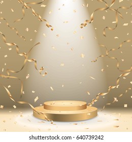 Golden Podium With Spotlight And Confetti