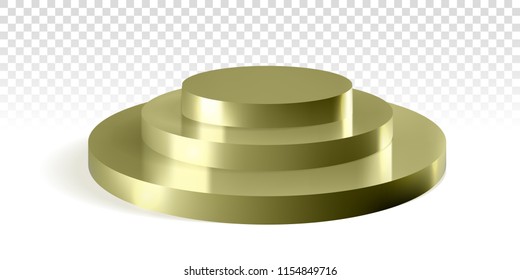 Golden podium with vector round three steps 3D mockup isolated on transparent background