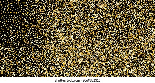 Golden point confetti on a black background. Illustration of a drop of shiny particles. Decorative element. Element of design. Vector illustration, EPS 10.
