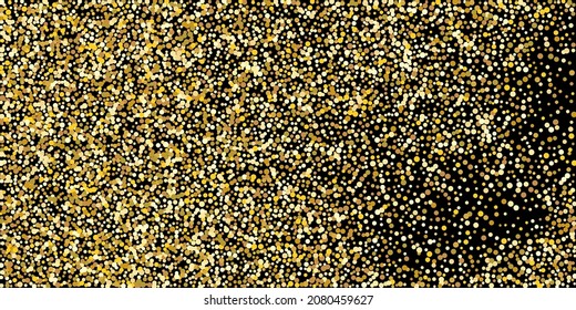Golden point confetti on a black background. Illustration of a drop of shiny particles. Decorative element. Element of design. Vector illustration, EPS 10.