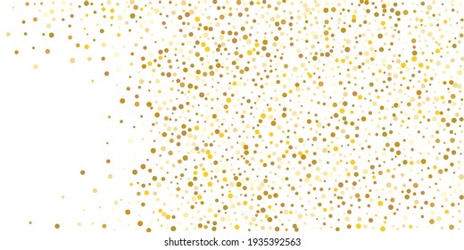 Golden  point confetti on a white background. Illustration of a drop of shiny particles. Decorative element. Element of design. Vector illustration, EPS 10. 