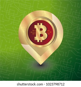 Golden pointer bitcoin,chip, green background